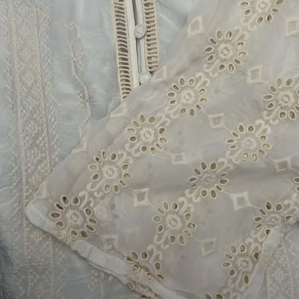 NWT! Johnny Was Laurel Amari Delicate Boho Pale Cream Blouse Size L - Picture 9 of 14